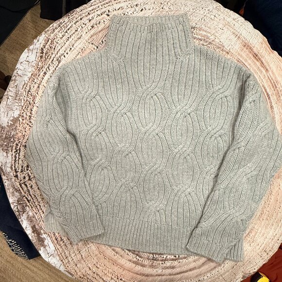 J. Crew Collection Gray 100% Cashmere Cable Knit Turtleneck Sweater- Small - Picture 1 of 7